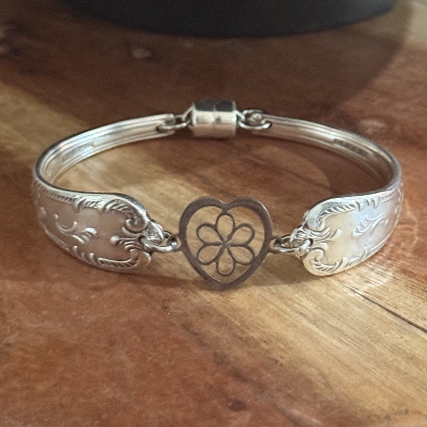 Vintage Grosvenor Diane Silverware Bracelet with Flower Heart