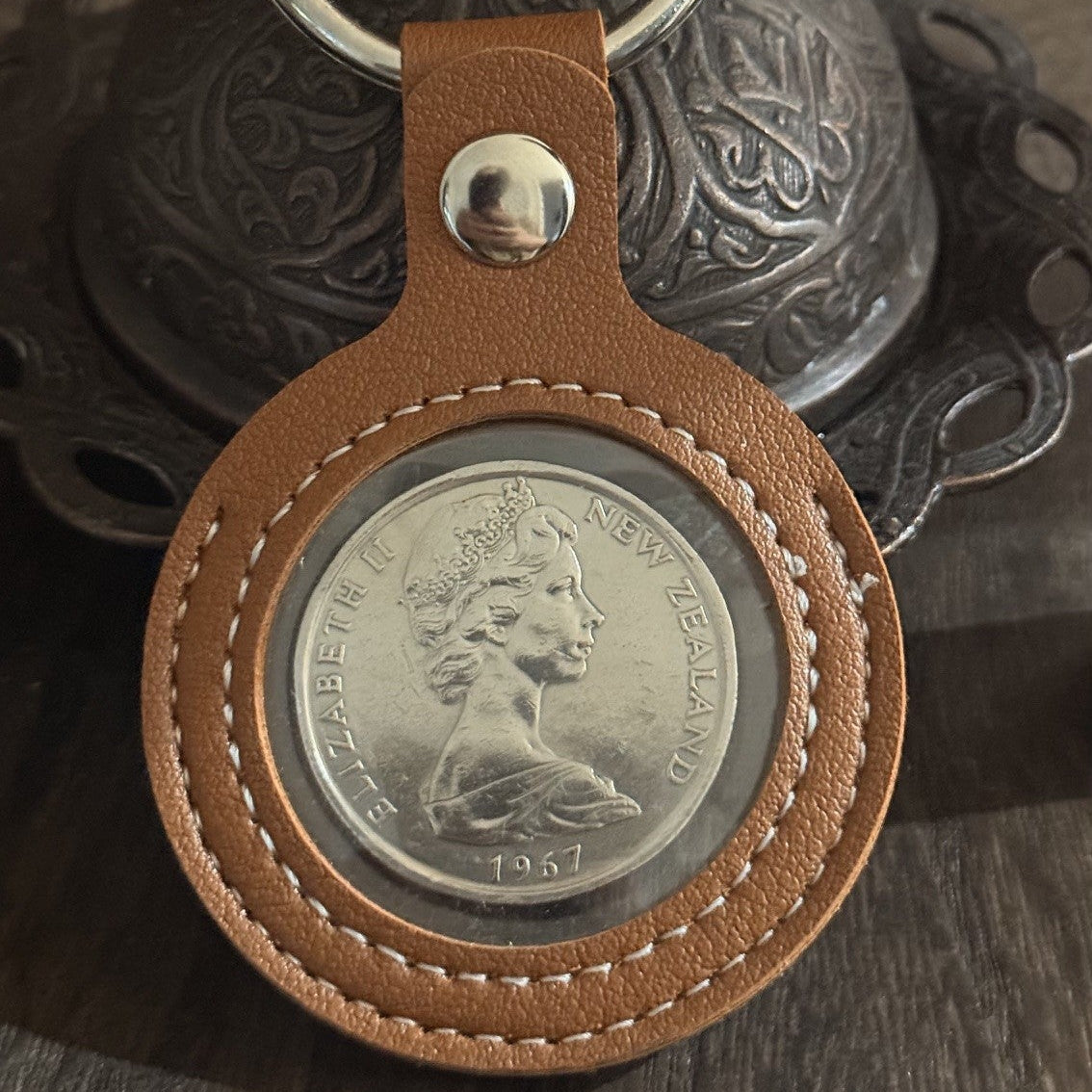1967 New Zealand 50 Cent Coin Keyring