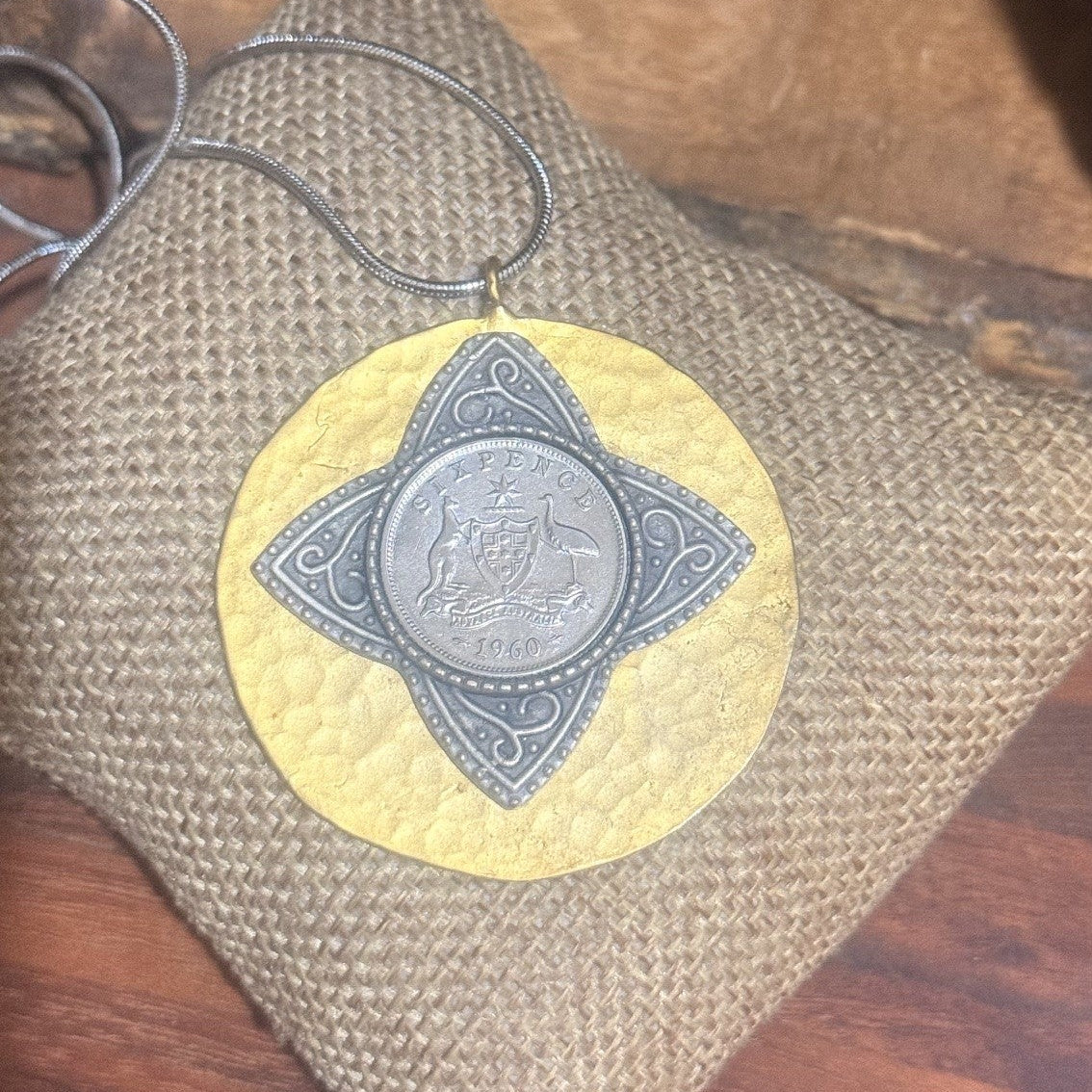 1960 Australian Sixpence Brass Necklace