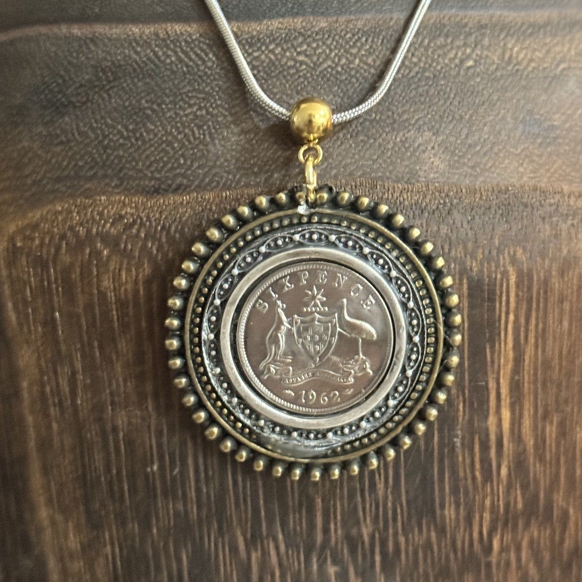 1962 Australian Sixpence Mixed Metal Necklace