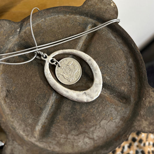 1946 Sixpence “Organic Frame” Necklace