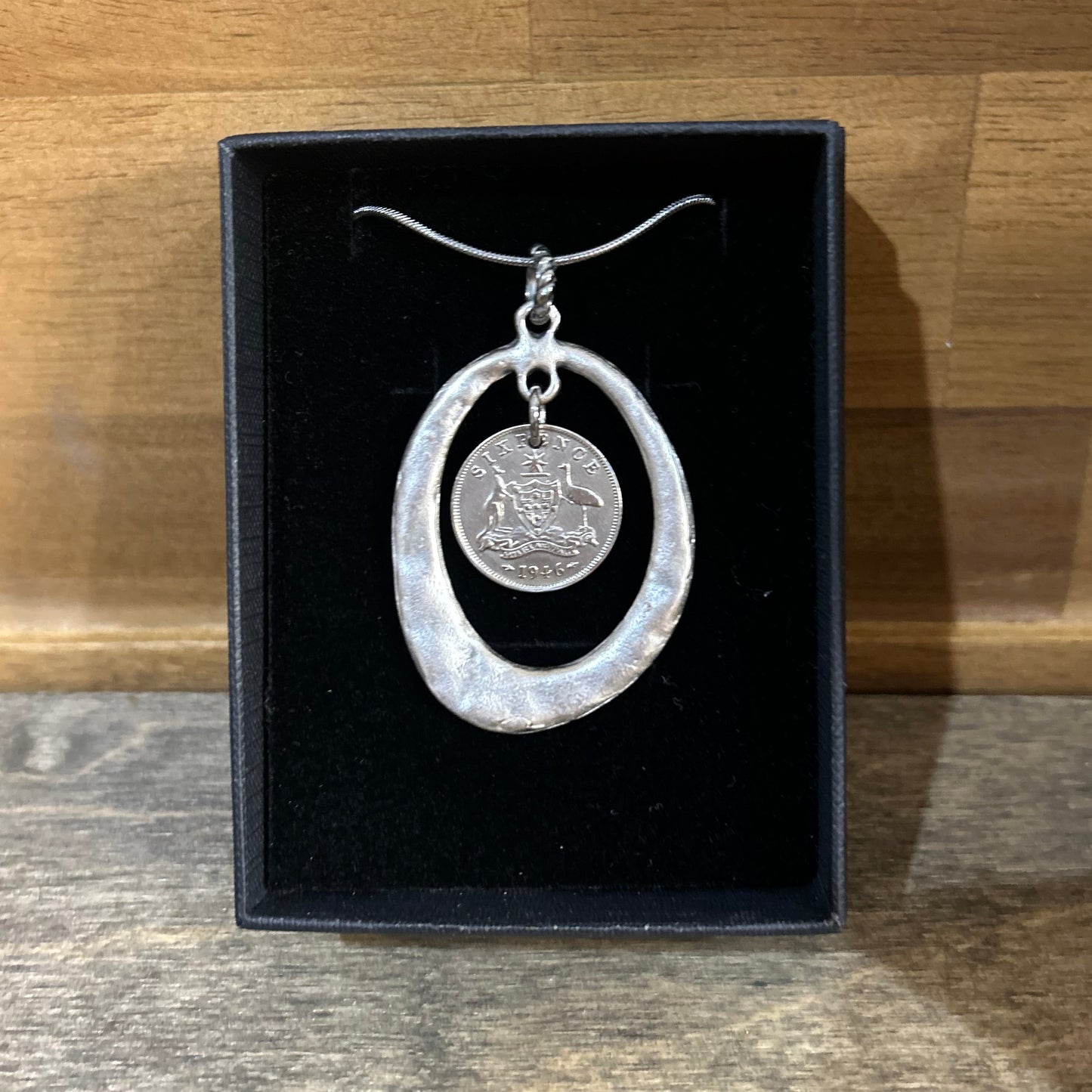 1946 Sixpence “Organic Frame” Necklace