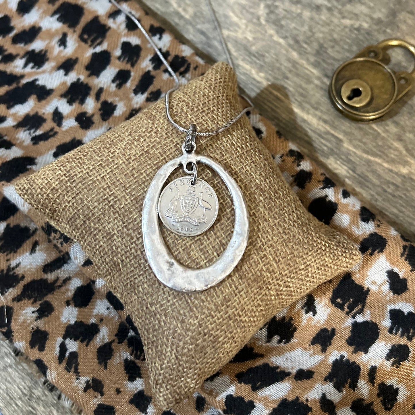 1946 Sixpence “Organic Frame” Necklace