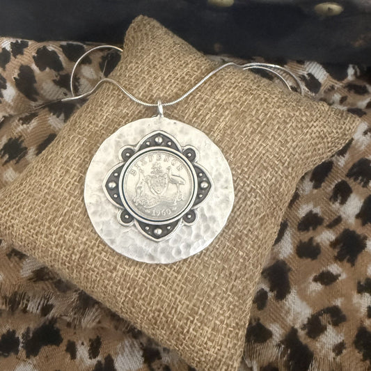 1960 Australian Sixpence Coin Necklace – Vintage Coin Statement Pendant