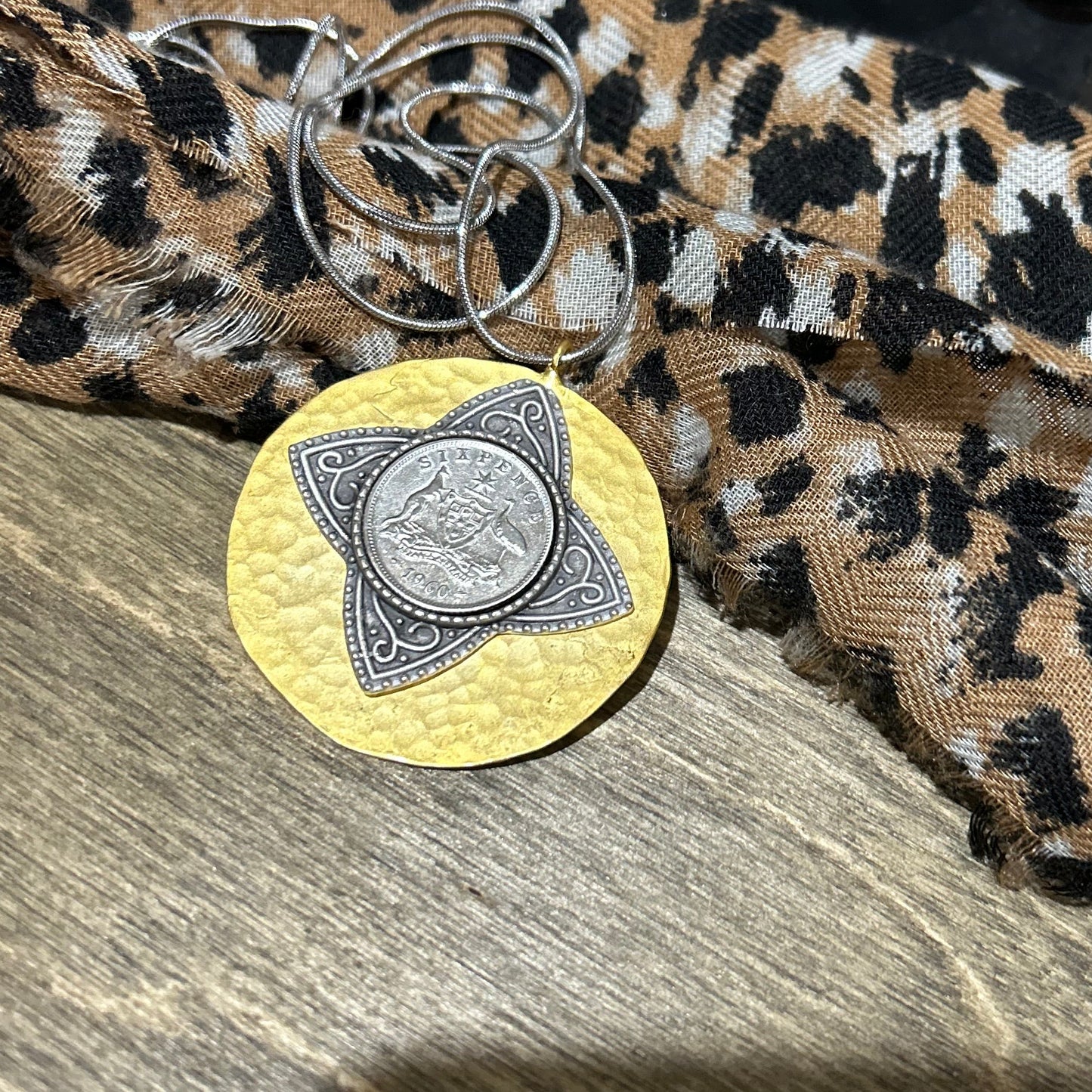 1960 Australian Sixpence Textured Star Necklace — Vintage Coin Jewellery