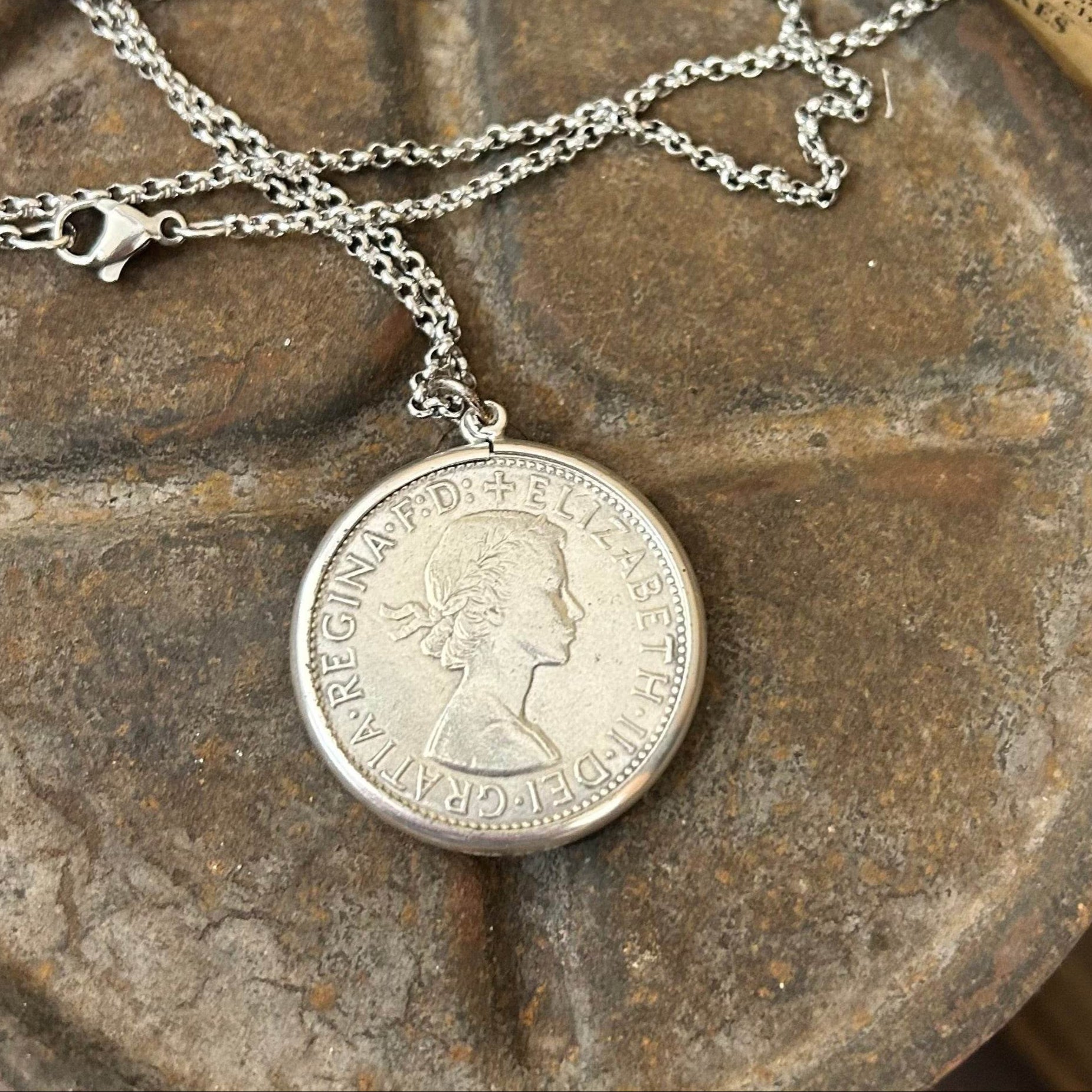 Coin Necklace - 1963 Florin Sterling Bezel - Molly Made