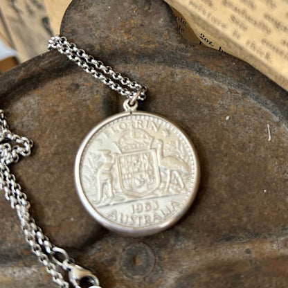 Coin Necklace - 1963 Florin Sterling Bezel - Molly Made