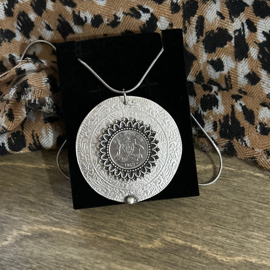 1963 Sixpence Floral Zamak Necklace