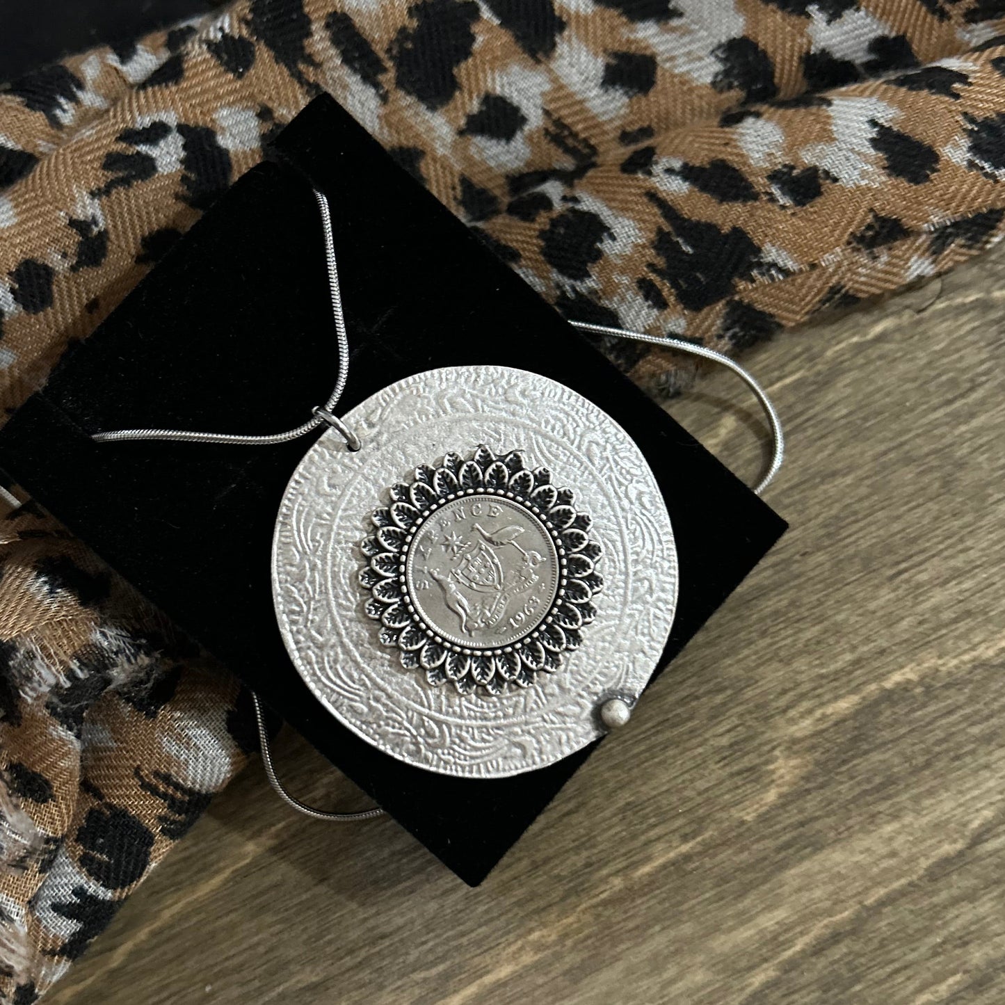 1963 Sixpence Floral Zamak Necklace — Bold, Timeless & Full of History