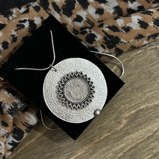 1963 Sixpence Floral Zamak Necklace — Bold, Timeless & Full of History