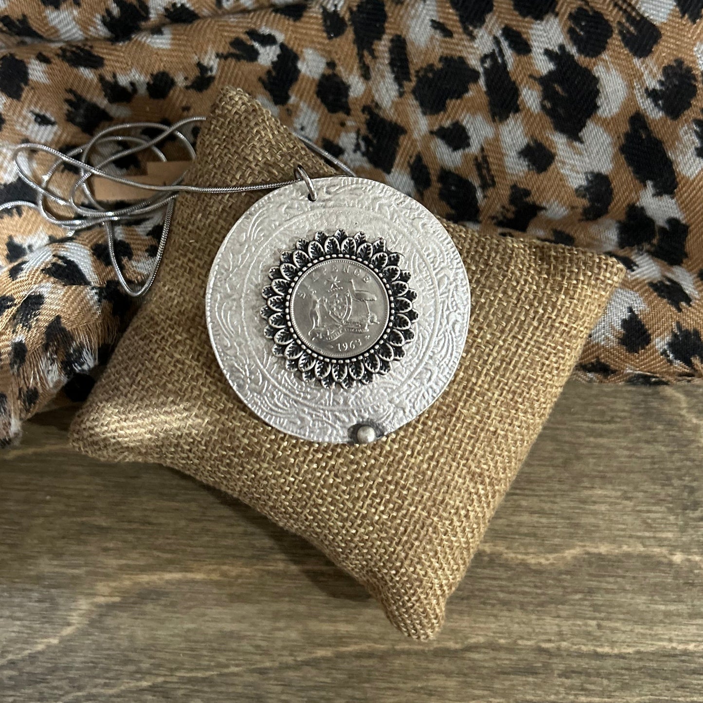 1963 Sixpence Floral Zamak Necklace — Bold, Timeless & Full of History