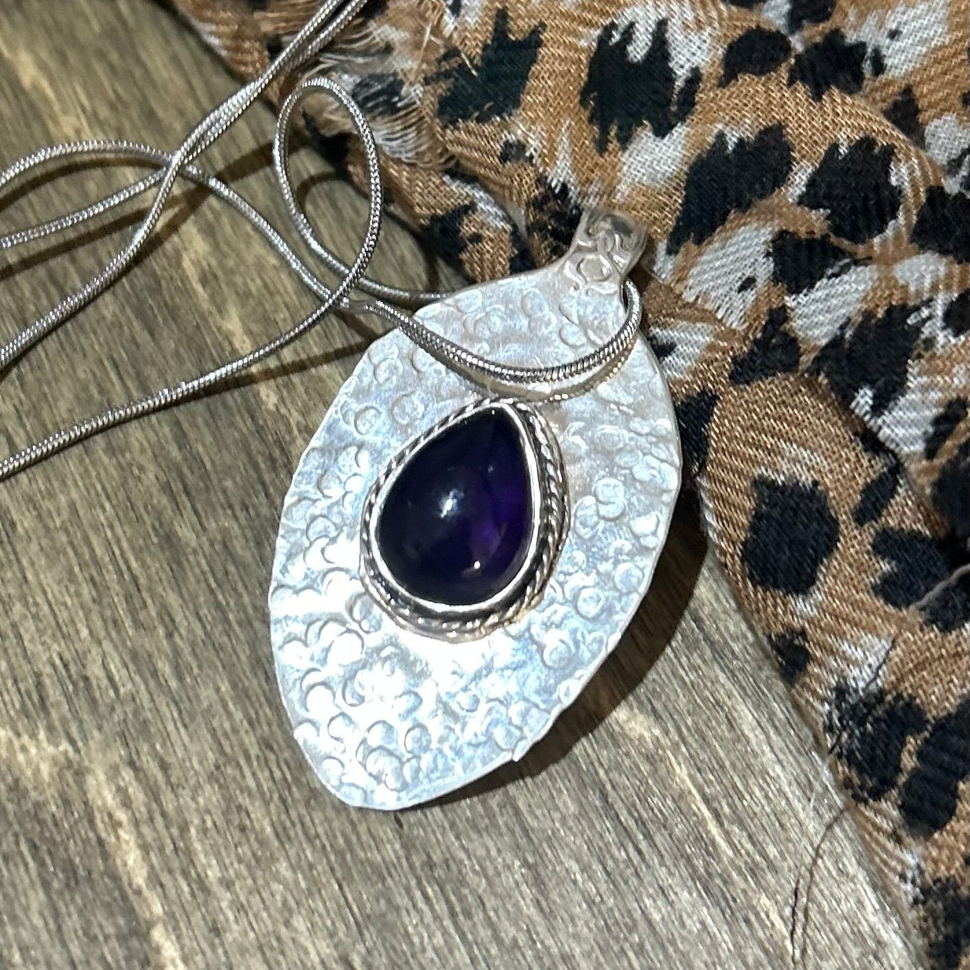 Sterling Silver Spoon Bowl Necklace with Amethyst