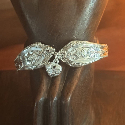Vintage Rodd Royal Rose Fork Handle Bracelet | Sterling Silver Heart Charm