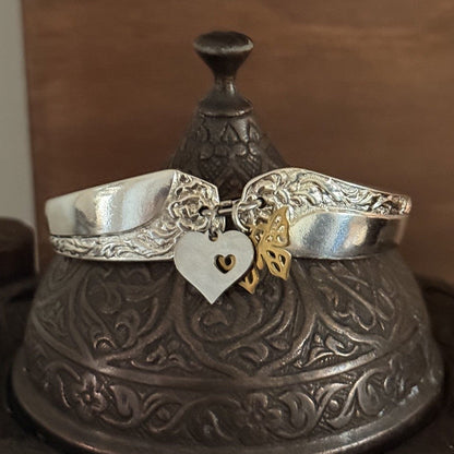Vintage Rosita Cake Fork Bracelet with Heart & Butterfly