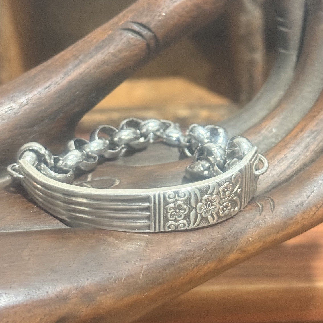 Vintage Rodd Spoon Handle Chunky Rolo Chain Bracelet