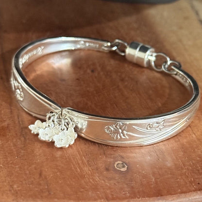 Vintage Dancing Flowers Cake Fork Bracelet with Sterling Silver Flower Charms