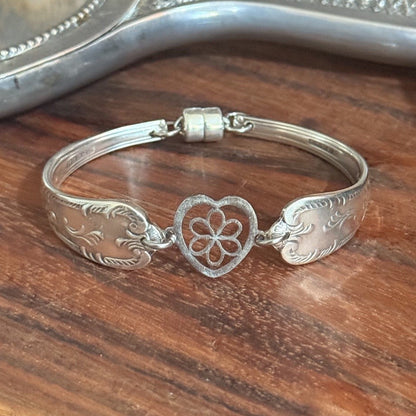 Vintage Grosvenor Diane Silverware Bracelet with Flower Heart