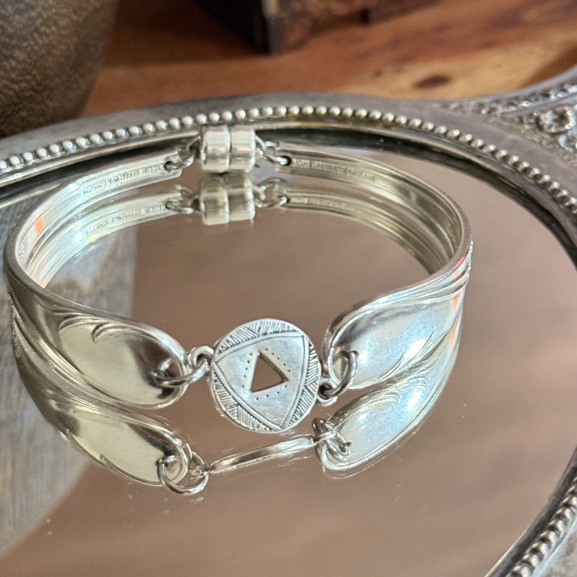 Vintage Edinburgh Sheffield Fruit Spoon Bracelet with Ethnic Disc