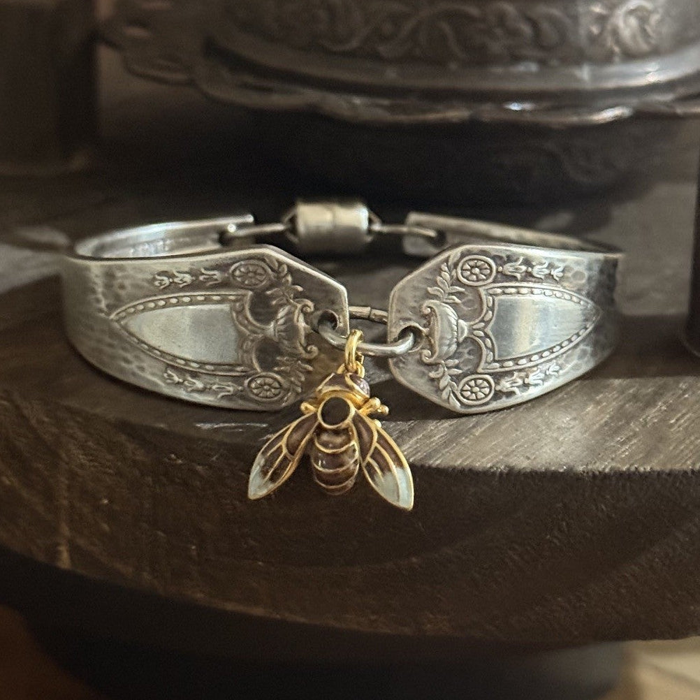 Antique 1916 Rogers & Son Heraldic Bracelet with Sterling Silver Cloisonné Bee