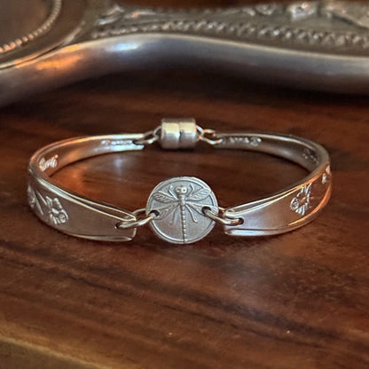Vintage Cake Fork Bracelet with Dragonfly