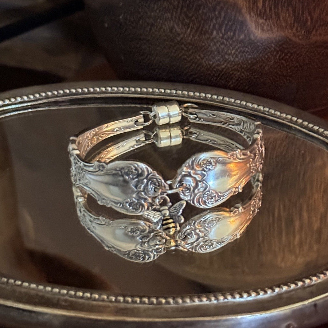 1903 Wallace Grapefruit Silverware Bracelet with Bee Charm
