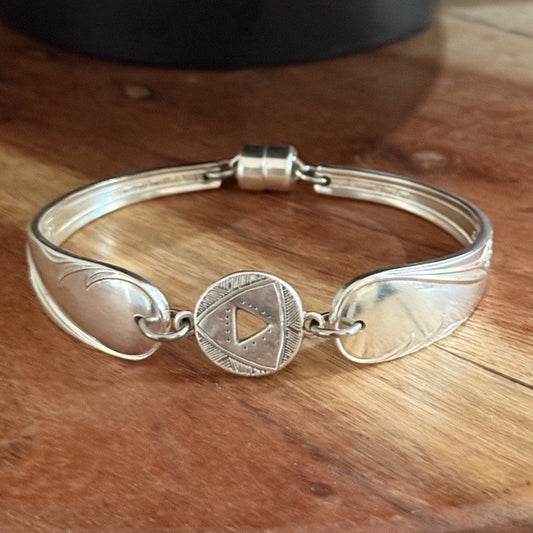 Vintage Edinburgh Sheffield Fruit Spoon Bracelet with Ethnic Disc