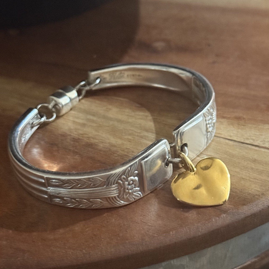 Art Deco Arlington Silverware Bracelet | Gold Heart Charm