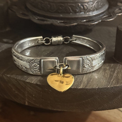 Art Deco Arlington Silverware Bracelet | Gold Heart Charm