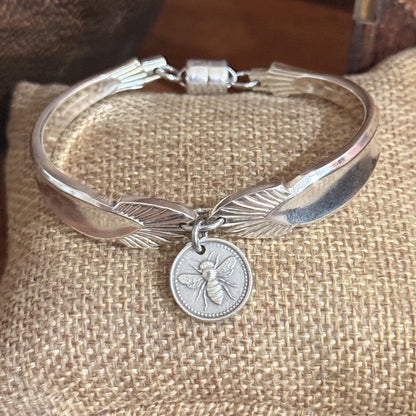 Angora Art Deco Cake Fork Bracelet with Bee Charm