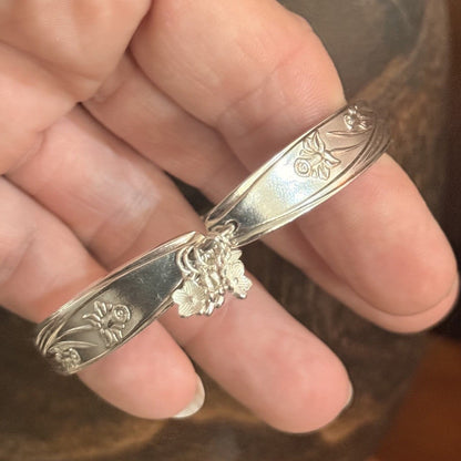 Vintage Dancing Flowers Cake Fork Bracelet with Sterling Silver Flower Charms