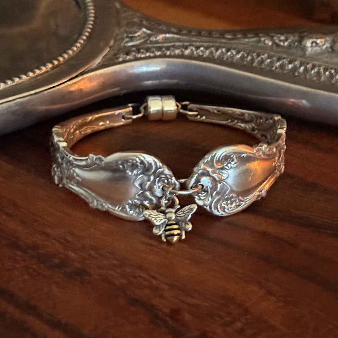 1903 Wallace Grapefruit Silverware Bracelet with Bee Charm
