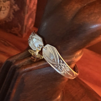 Vintage Anniversary Plate Cake Fork Bracelet with Bee Charm