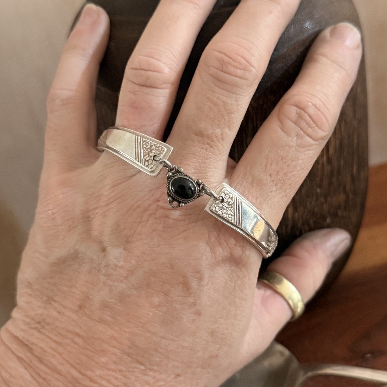 1949 Margaret Rose Silverware Onyx Bracelet