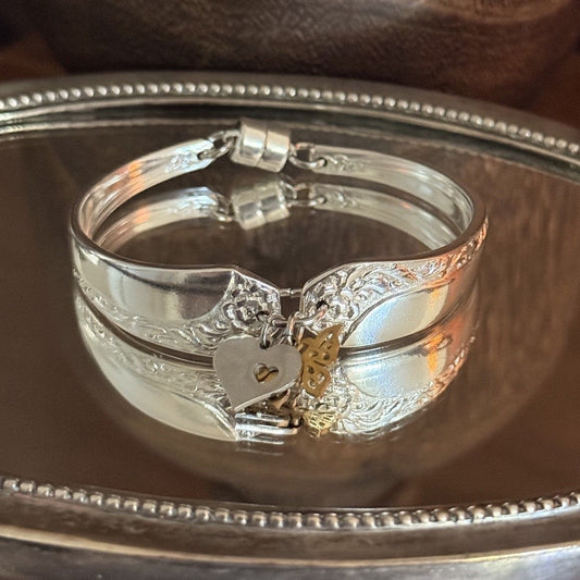 Vintage Rosita Cake Fork Bracelet with Heart & Butterfly