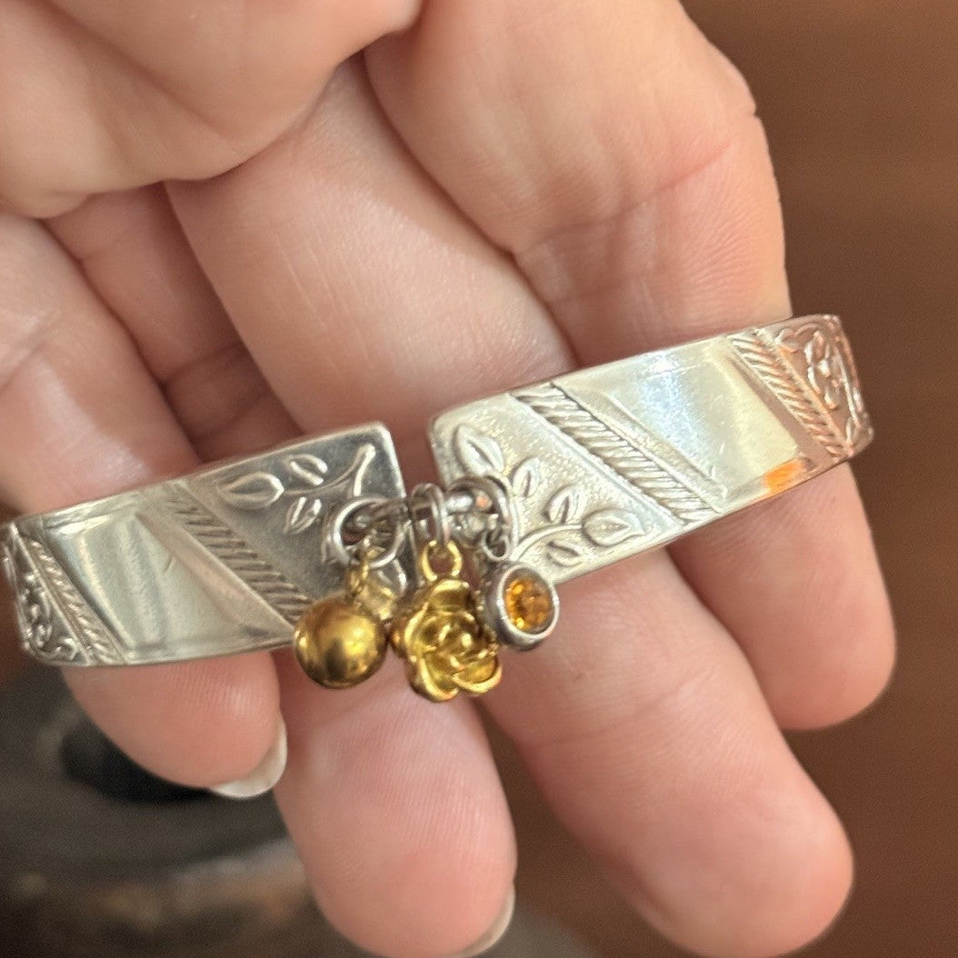 Vintage Spoon Handle Bracelet with Gold Charms
