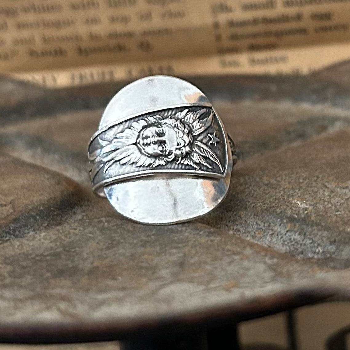 Vintage Silver Ring - Cherub Figure - Molly Made