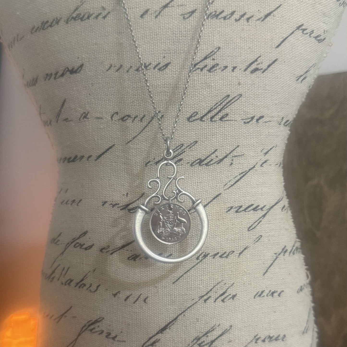 1963 Australian Sixpence Decorative Surround Necklace