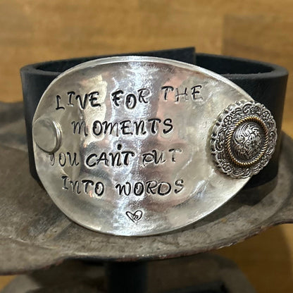 Black Leather “Unforgettable Moments” Spoon Bowl Cuff