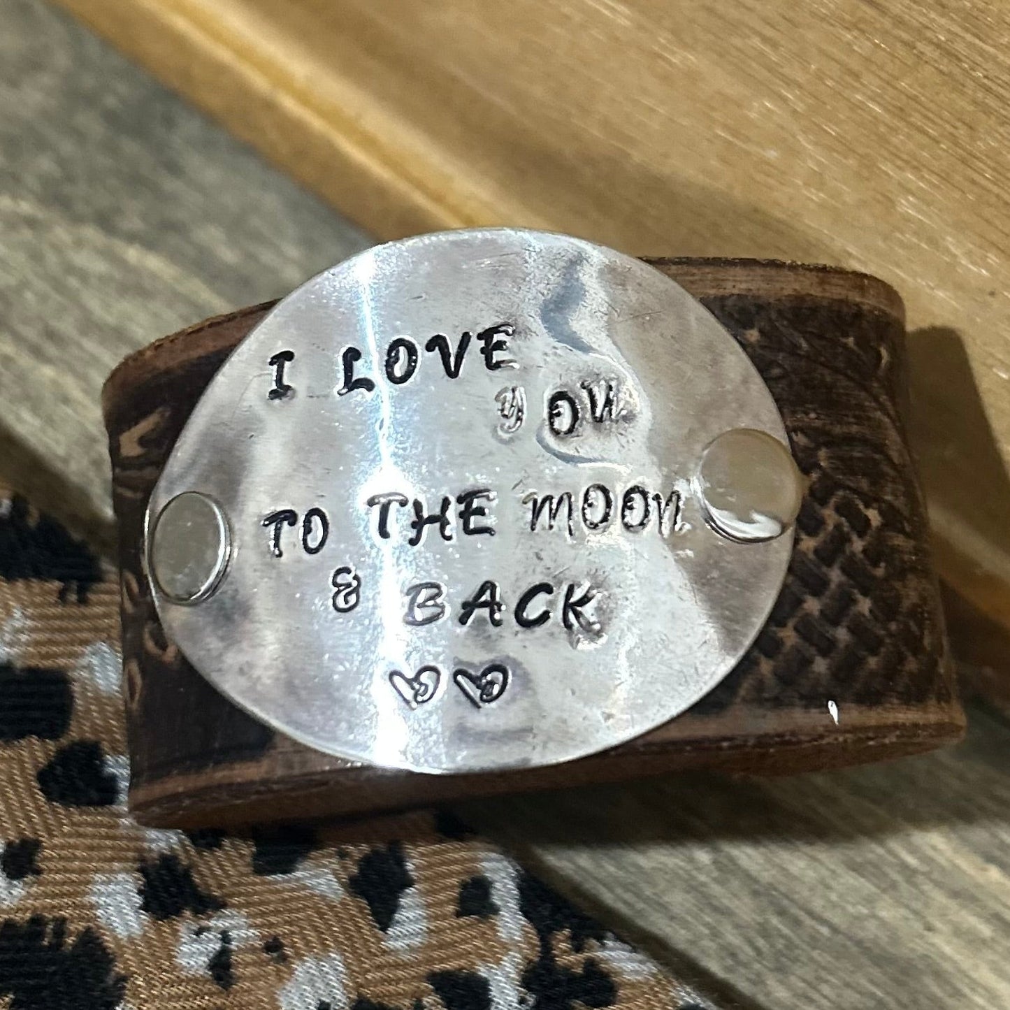 Brown Leather “Moon & Back” Spoon Bowl Cuff