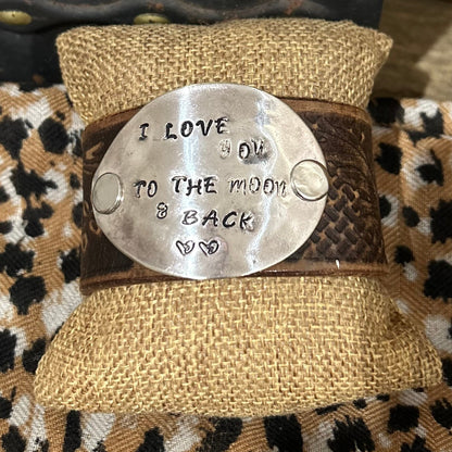 Brown Leather “Moon & Back” Spoon Bowl Cuff