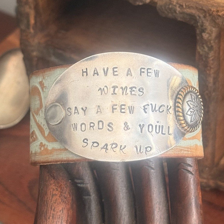 Bold Handstamped Leather Cuff