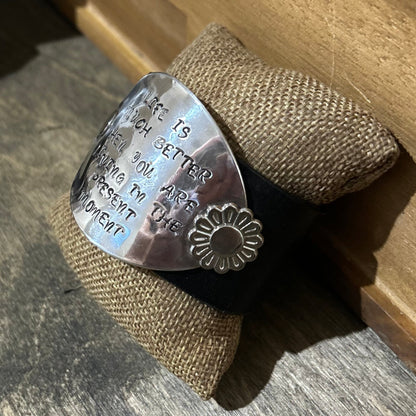 Black Leather “Present Moment” Spoon Bowl Cuff