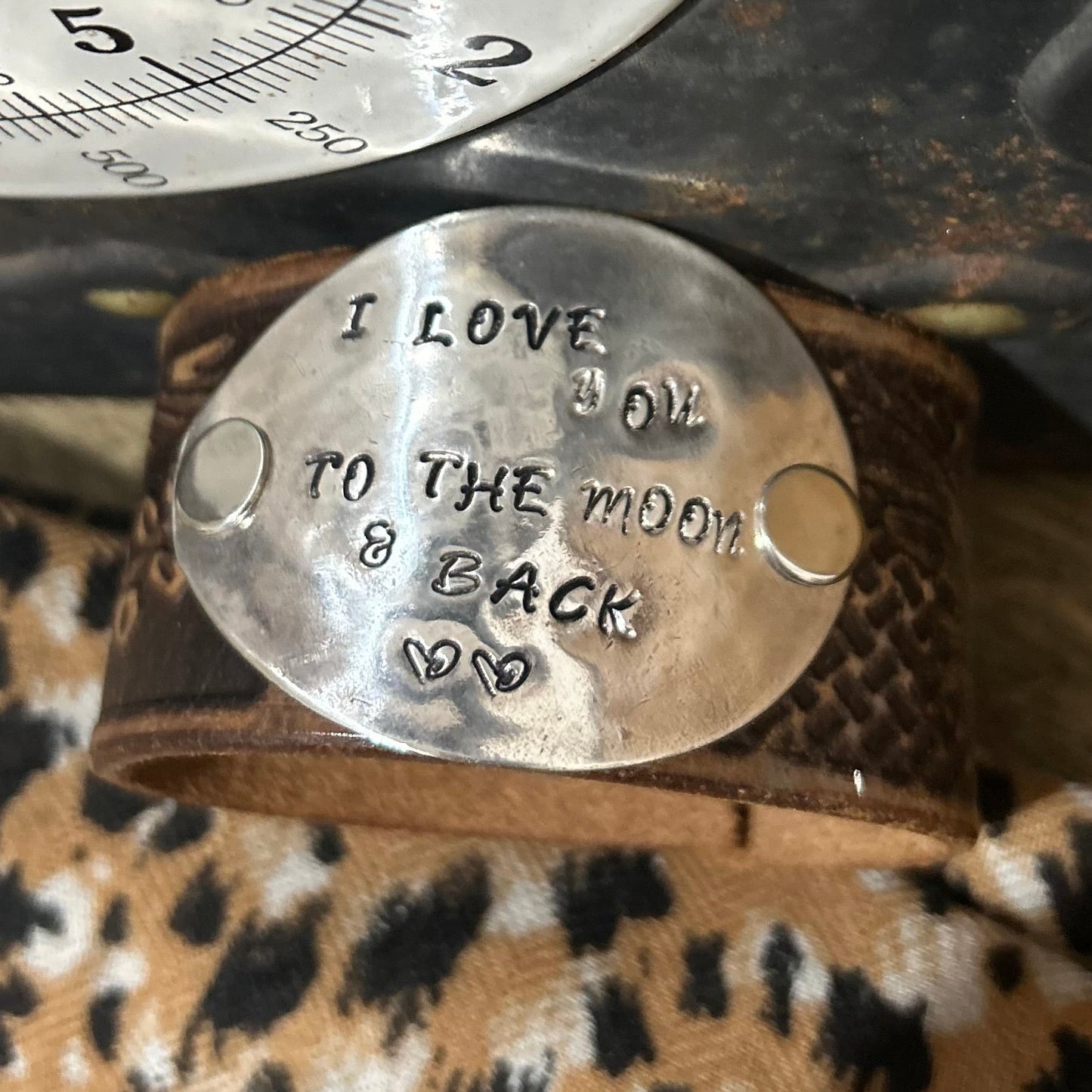 Brown Leather “Moon & Back” Spoon Bowl Cuff
