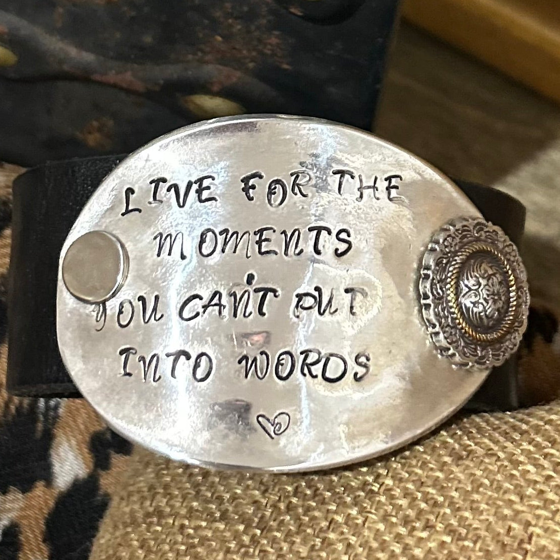 Black Leather “Unforgettable Moments” Spoon Bowl Cuff