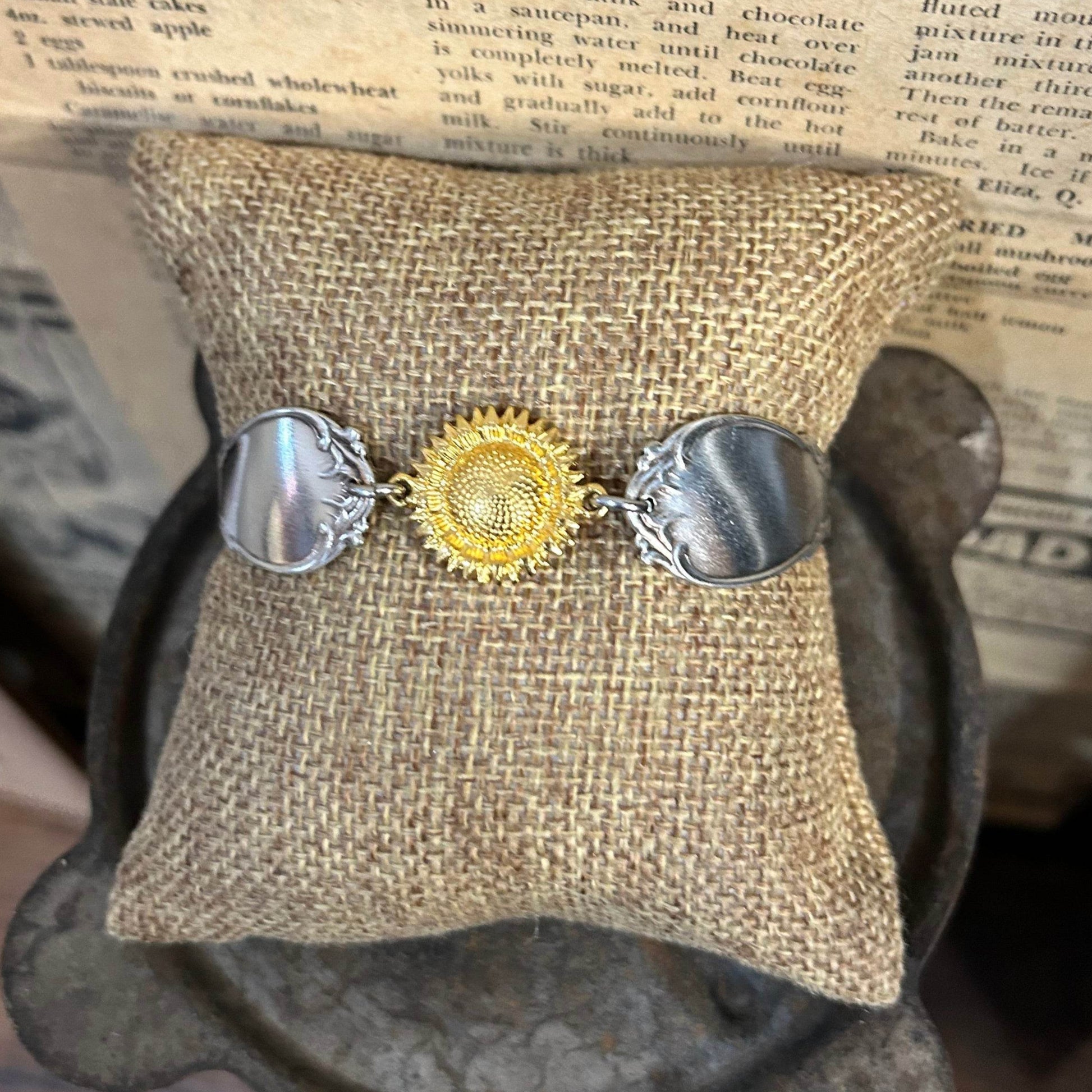 Vintage Silverware Bracelet - Golden Sunflower - Molly Made