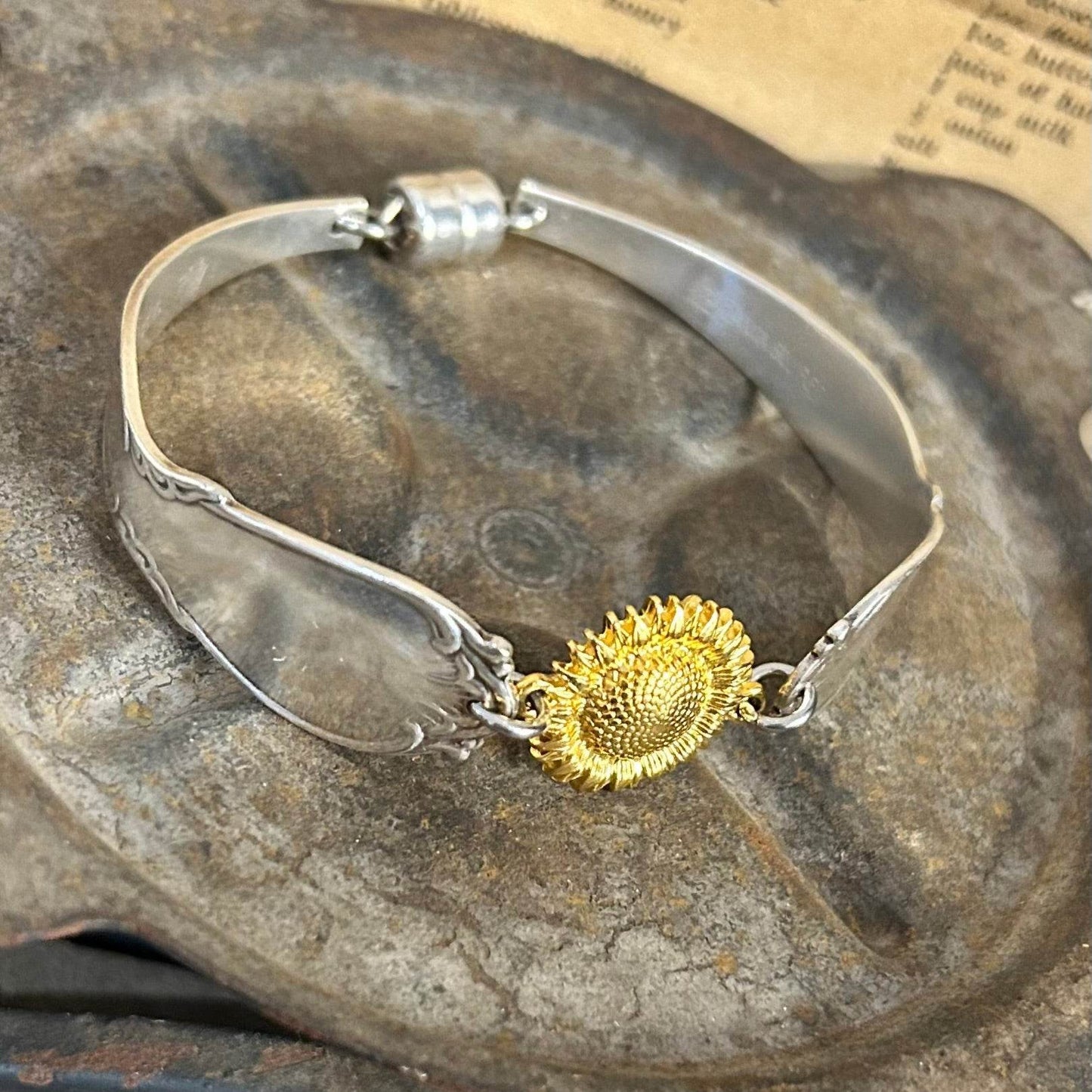 Vintage Silverware Bracelet - Golden Sunflower - Molly Made