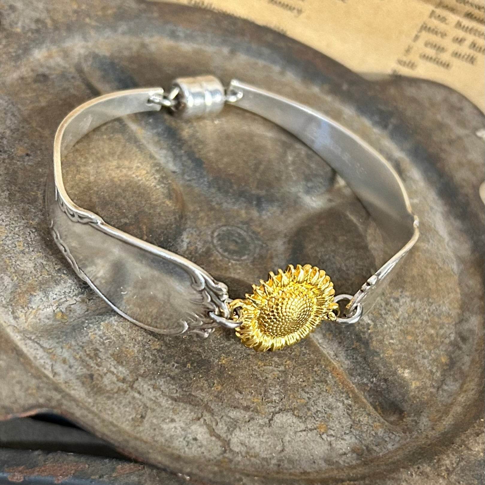 Vintage Silverware Bracelet - Golden Sunflower - Molly Made