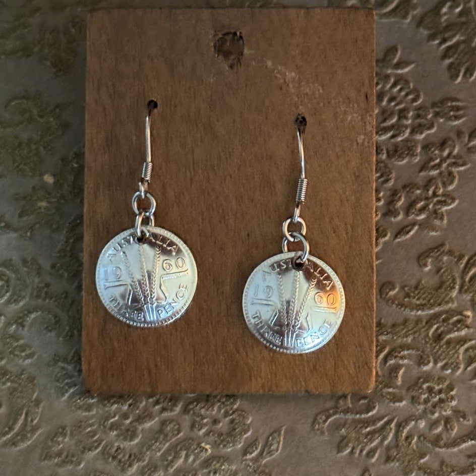 1960 Australian Threepence Coin Earrings