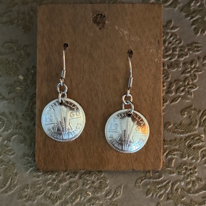 1960 Australian Threepence Coin Earrings