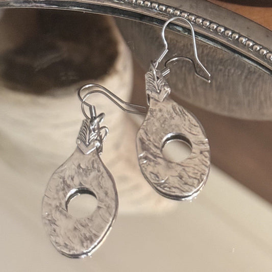 Hand Textured Demitasse Spoon Bowl Earrings